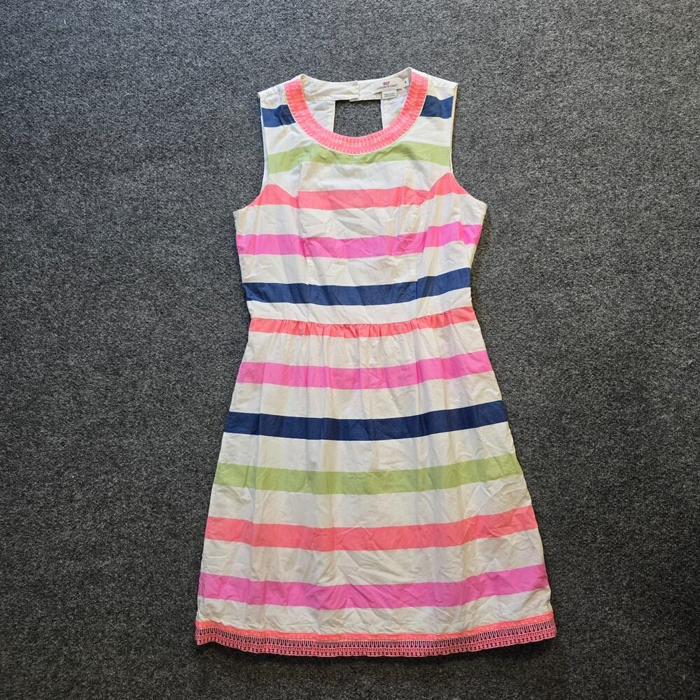 Vineyard Vines Dress Women Size 6 Pink White Striped Embroidered A Line Preppy